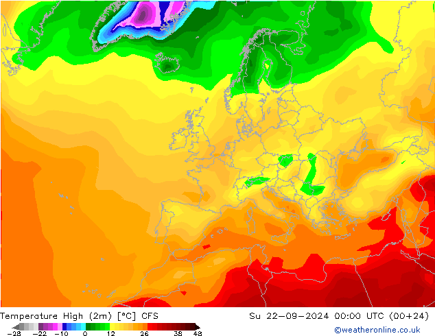 temperatura máx. (2m) CFS Dom 22.09.2024 00 UTC