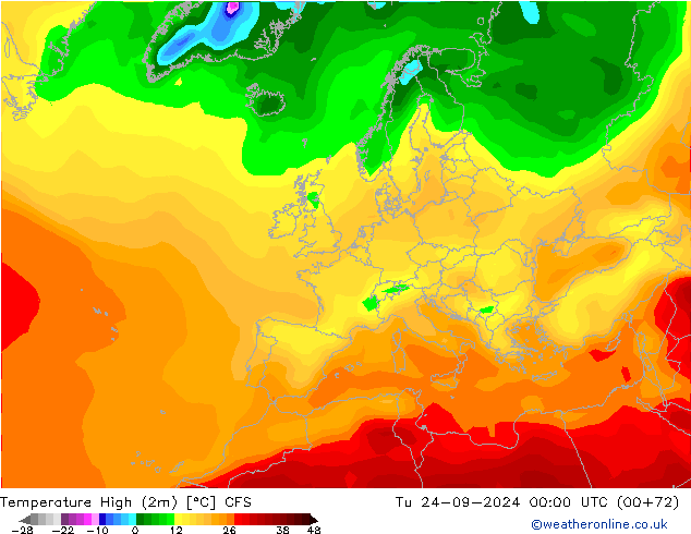 température 2m max CFS mar 24.09.2024 00 UTC