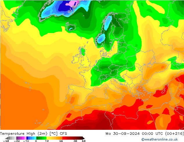 Höchstwerte (2m) CFS Mo 30.09.2024 00 UTC