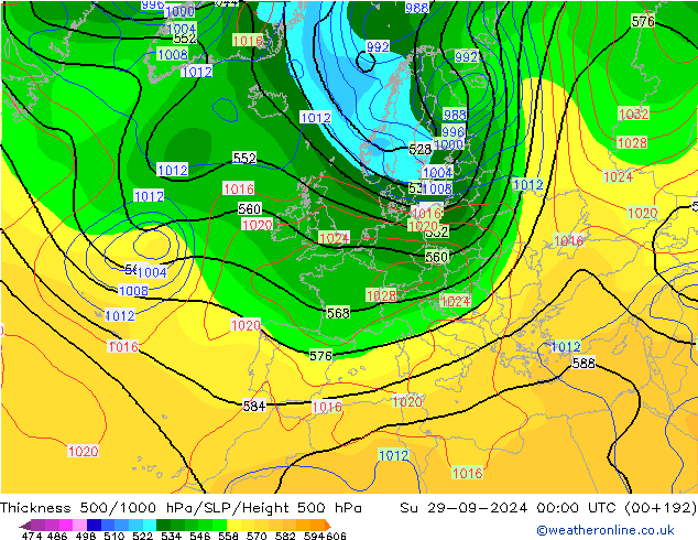 Dikte 500-1000hPa CFS zo 29.09.2024 00 UTC