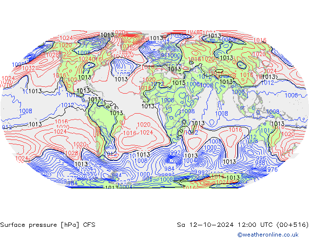 Presión superficial CFS sáb 12.10.2024 12 UTC