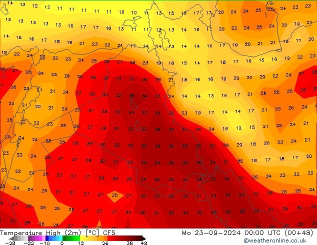 Темпер. макс 2т CFS пн 23.09.2024 00 UTC