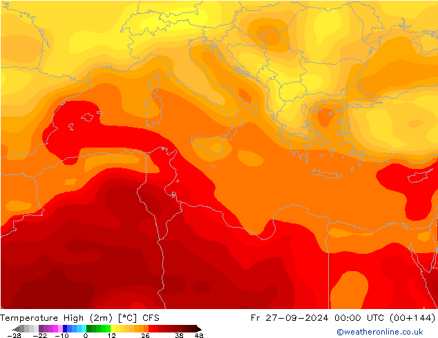 Temperature High (2m) CFS Fr 27.09.2024 00 UTC