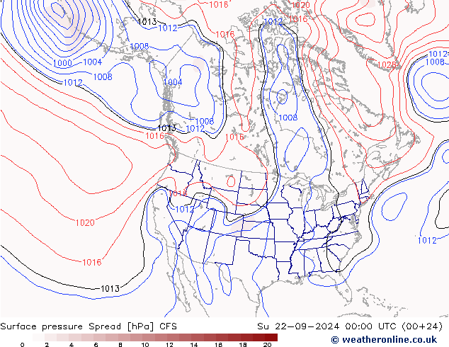 地面气压 Spread CFS 星期日 22.09.2024 00 UTC