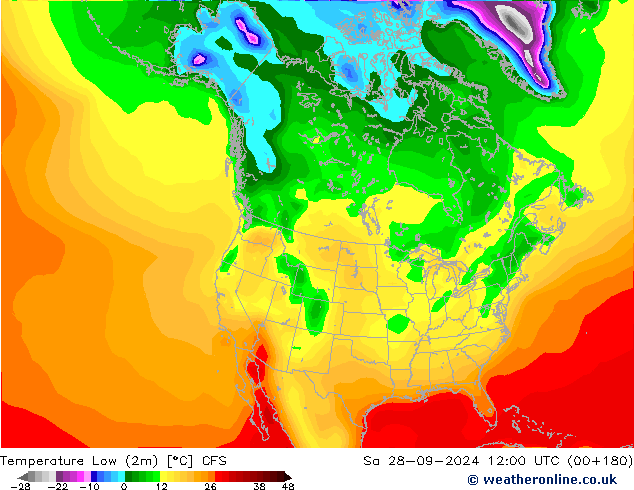 Temperature Low (2m) CFS Sa 28.09.2024 12 UTC