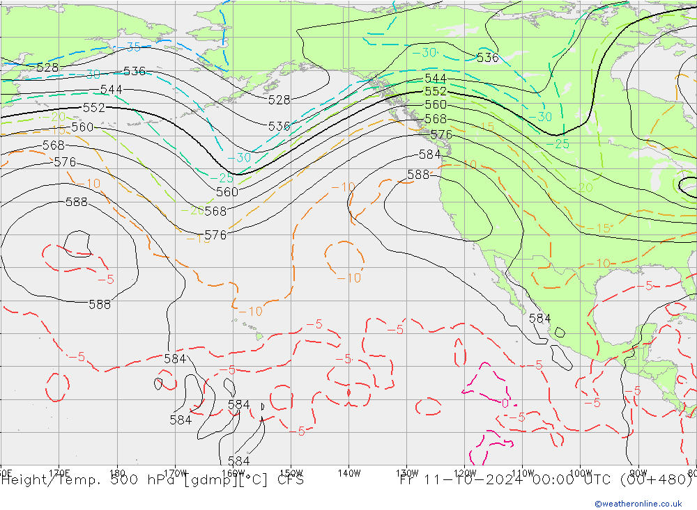 Height/Temp. 500 hPa CFS ven 11.10.2024 00 UTC