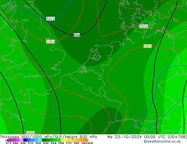 Thck 500-1000hPa CFS We 23.10.2024 00 UTC