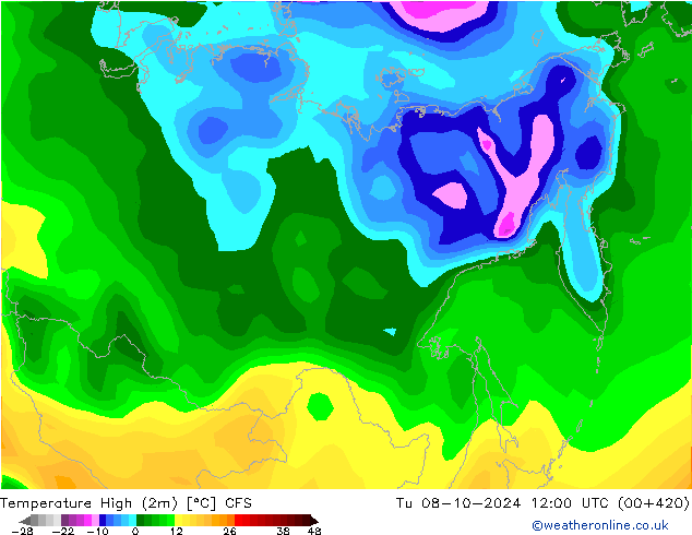 Temperature High (2m) CFS Tu 08.10.2024 12 UTC