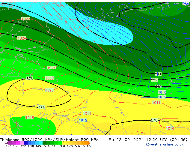 Thck 500-1000hPa CFS Su 22.09.2024 12 UTC