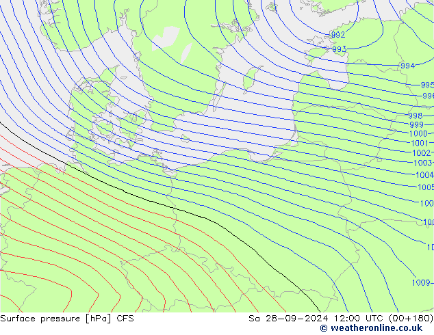 Atmosférický tlak CFS So 28.09.2024 12 UTC