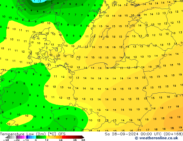 Temperature Low (2m) CFS Sa 28.09.2024 00 UTC