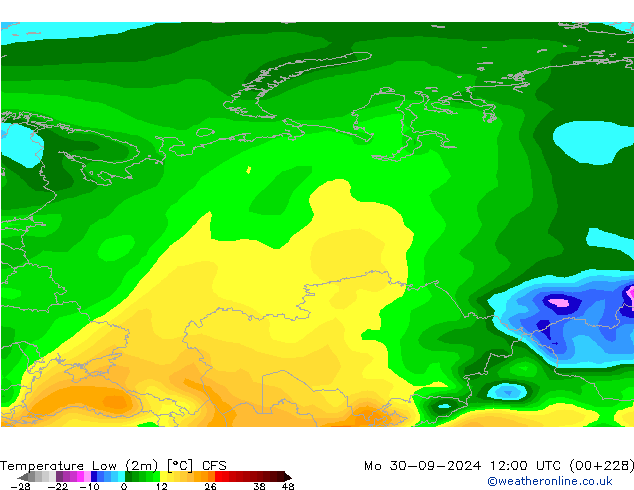 Minumum Değer (2m) CFS Pzt 30.09.2024 12 UTC