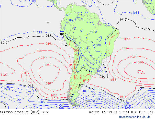 Atmosférický tlak CFS St 25.09.2024 00 UTC