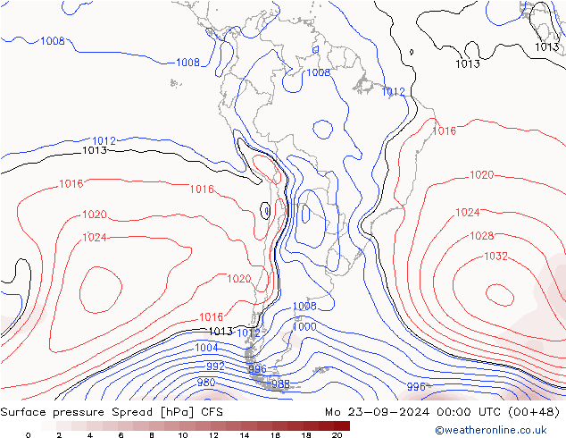 Luchtdruk op zeeniveau Spread CFS ma 23.09.2024 00 UTC