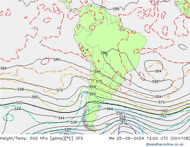 Height/Temp. 500 hPa CFS Mi 25.09.2024 12 UTC