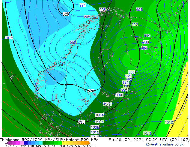 Schichtdicke 500-1000 hPa CFS So 29.09.2024 00 UTC