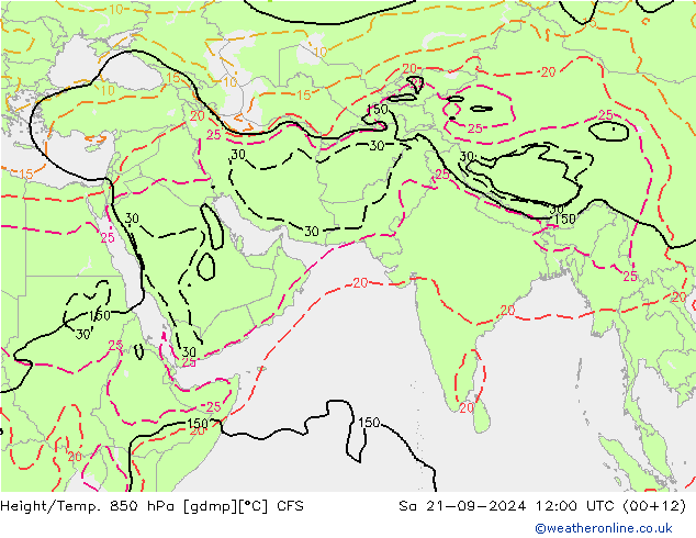 Height/Temp. 850 hPa CFS 星期六 21.09.2024 12 UTC