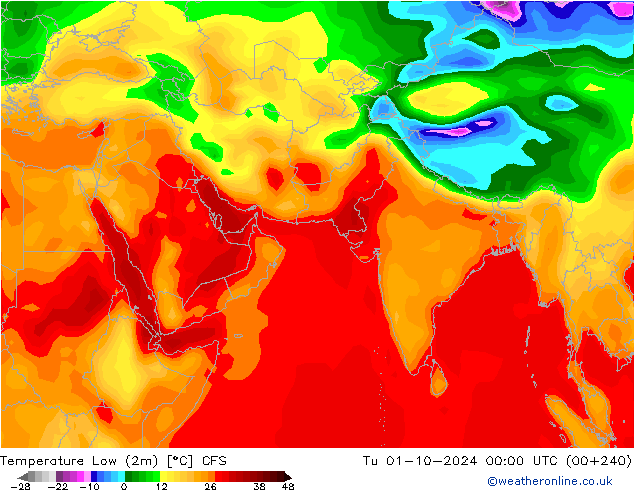 Temperature Low (2m) CFS 星期二 01.10.2024 00 UTC