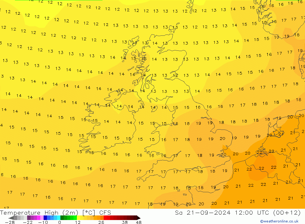 Temperature High (2m) CFS Sa 21.09.2024 12 UTC