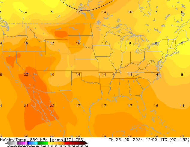 Height/Temp. 850 hPa CFS gio 26.09.2024 12 UTC