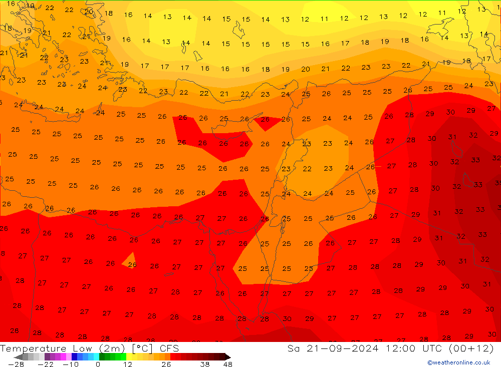 Min.temperatuur (2m) CFS za 21.09.2024 12 UTC