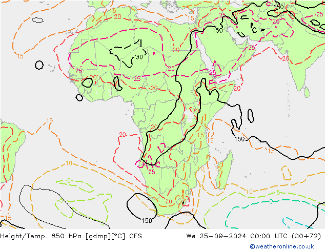 Height/Temp. 850 hPa CFS St 25.09.2024 00 UTC