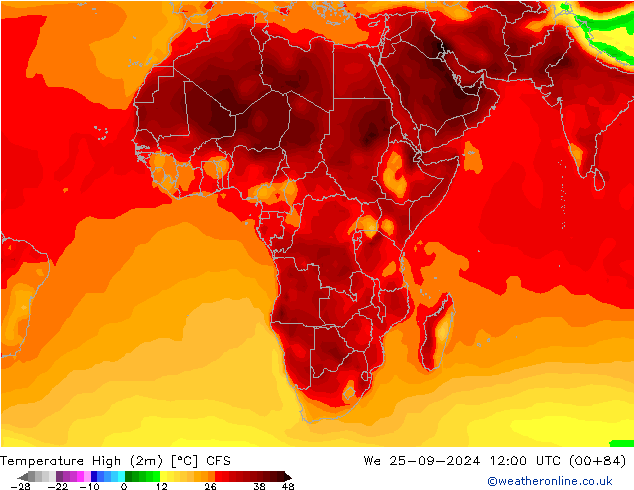 température 2m max CFS mer 25.09.2024 12 UTC