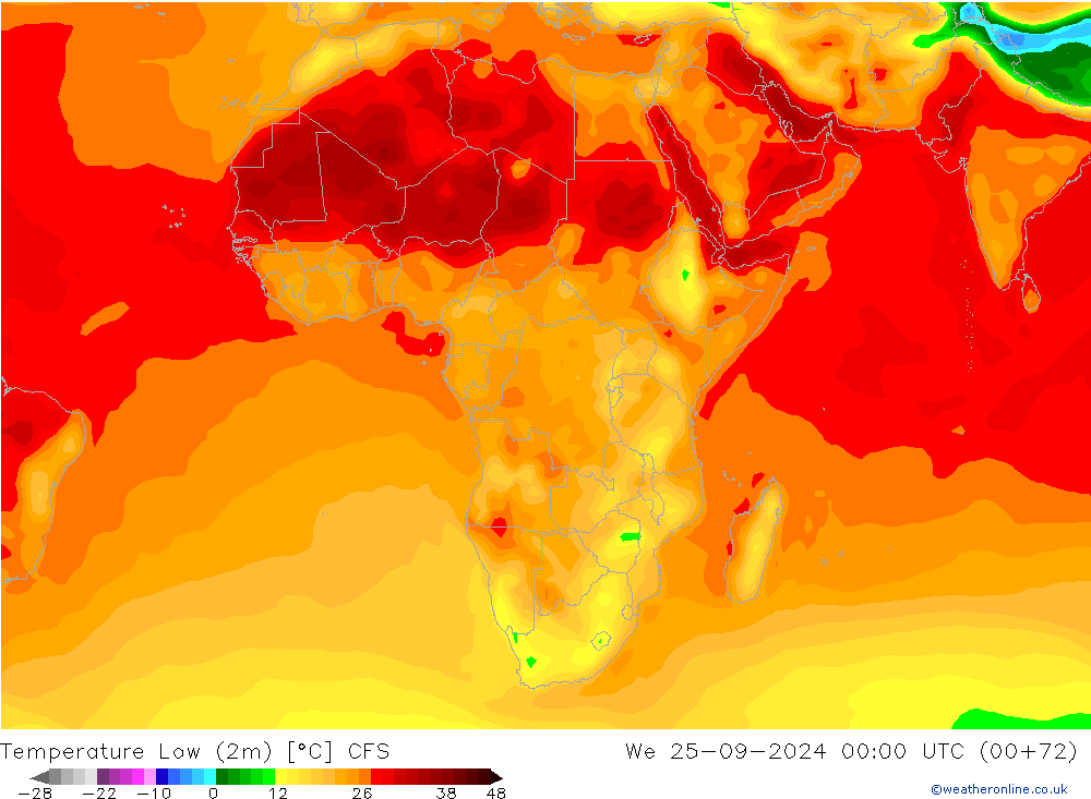 temperatura mín. (2m) CFS Qua 25.09.2024 00 UTC