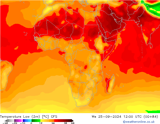 température 2m min CFS mer 25.09.2024 12 UTC