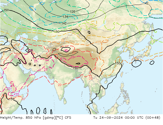 Height/Temp. 850 гПа CFS вт 24.09.2024 00 UTC