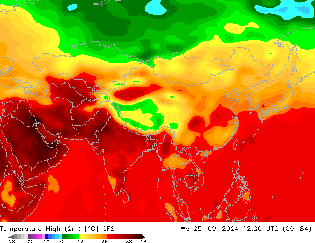 Temperatura máx. (2m) CFS mié 25.09.2024 12 UTC