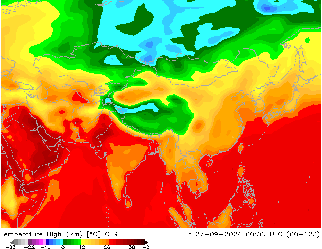 Темпер. макс 2т CFS пт 27.09.2024 00 UTC