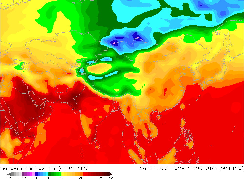 Temp. minima (2m) CFS sab 28.09.2024 12 UTC