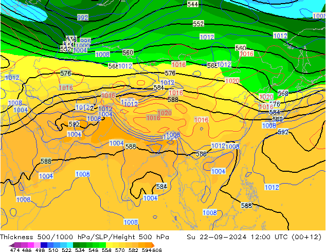 Thck 500-1000гПа CFS Вс 22.09.2024 12 UTC