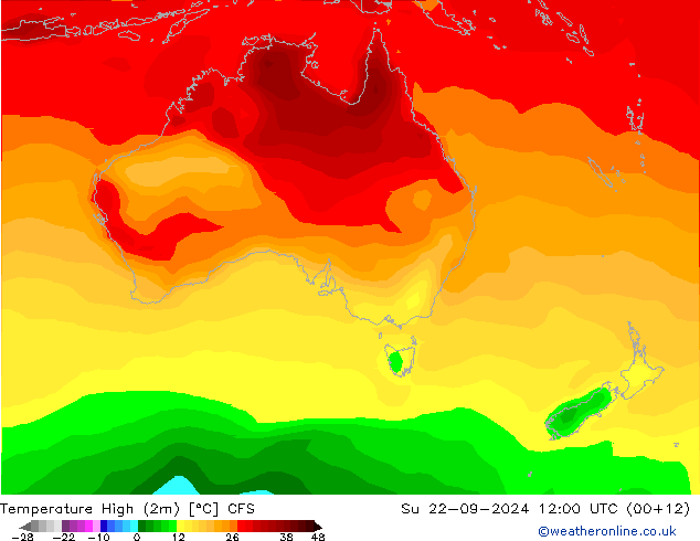 Max.temperatuur (2m) CFS zo 22.09.2024 12 UTC