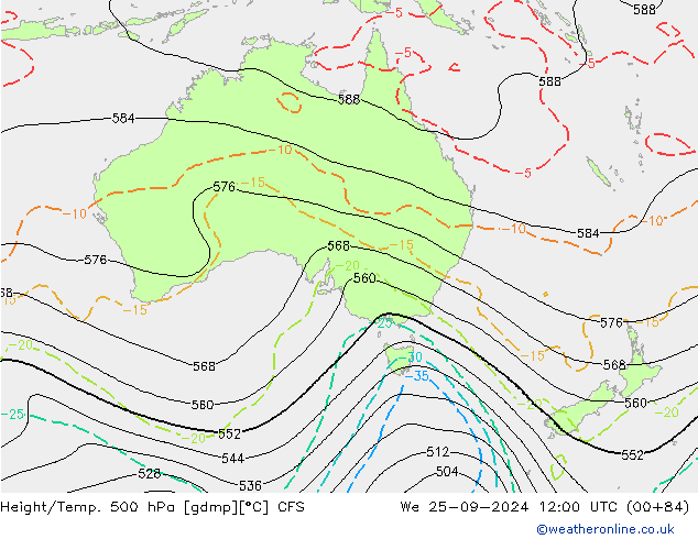 Yükseklik/Sıc. 500 hPa CFS Çar 25.09.2024 12 UTC