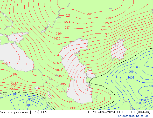 Pressione al suolo CFS gio 26.09.2024 00 UTC