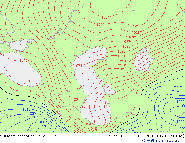 Atmosférický tlak CFS Čt 26.09.2024 12 UTC