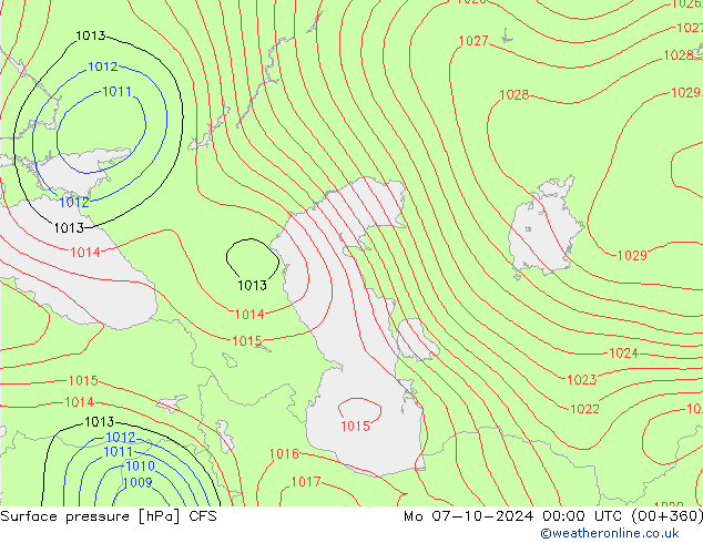 Atmosférický tlak CFS Po 07.10.2024 00 UTC