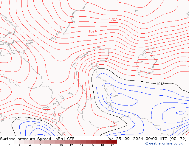 Surface pressure Spread CFS We 25.09.2024 00 UTC