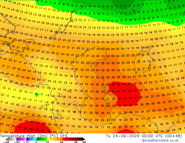 Temperature High (2m) CFS Tu 24.09.2024 00 UTC