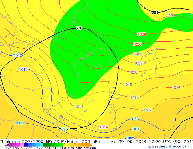 Thck 500-1000hPa CFS pon. 30.09.2024 12 UTC