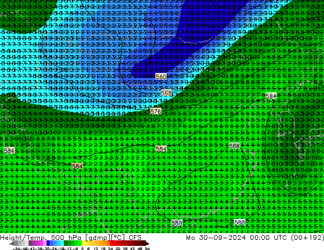 Height/Temp. 500 hPa CFS 星期一 30.09.2024 00 UTC