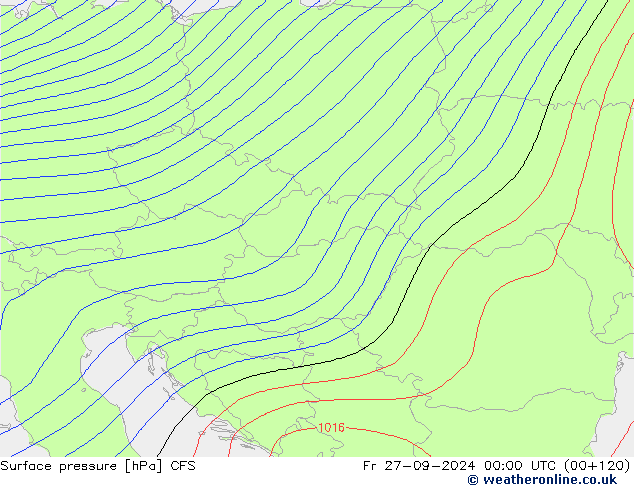 Pressione al suolo CFS ven 27.09.2024 00 UTC