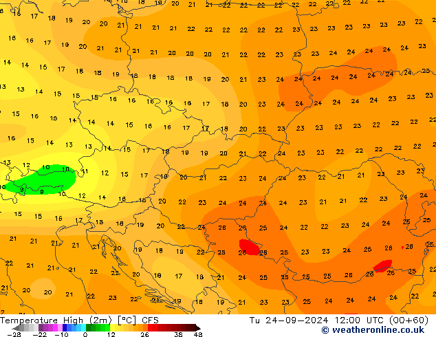 Темпер. макс 2т CFS вт 24.09.2024 12 UTC