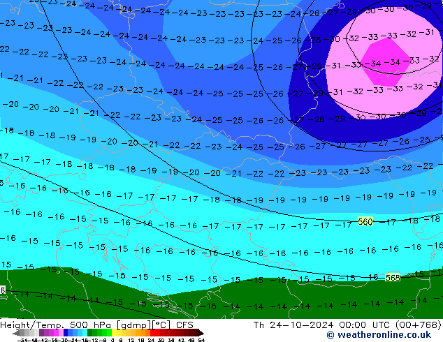 Geop./Temp. 500 hPa CFS jue 24.10.2024 00 UTC