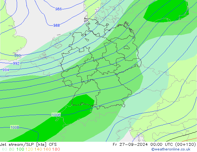 高速氣流/地面气压 CFS 星期五 27.09.2024 00 UTC