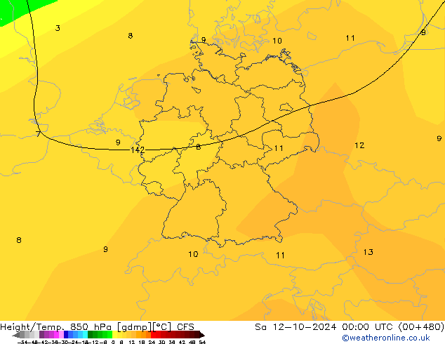 Geop./Temp. 850 hPa CFS sáb 12.10.2024 00 UTC