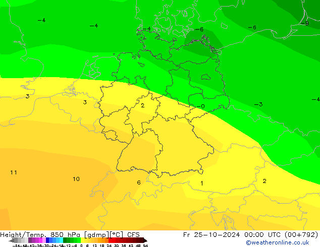 Géop./Temp. 850 hPa CFS ven 25.10.2024 00 UTC