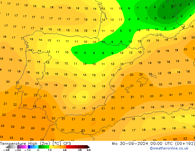 Temperature High (2m) CFS Mo 30.09.2024 00 UTC